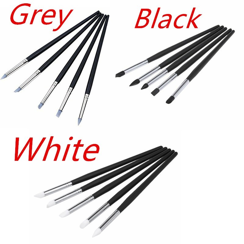 5Pc/Set Dental Composite Silicone Brush Pen Resin Veneer Cement Black/Grey/White