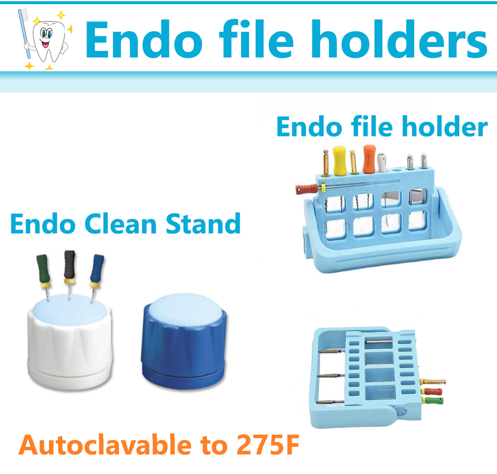 Dental Round Endo Clean Stand Endo File Bur Block Holder, Autoclave to 275F