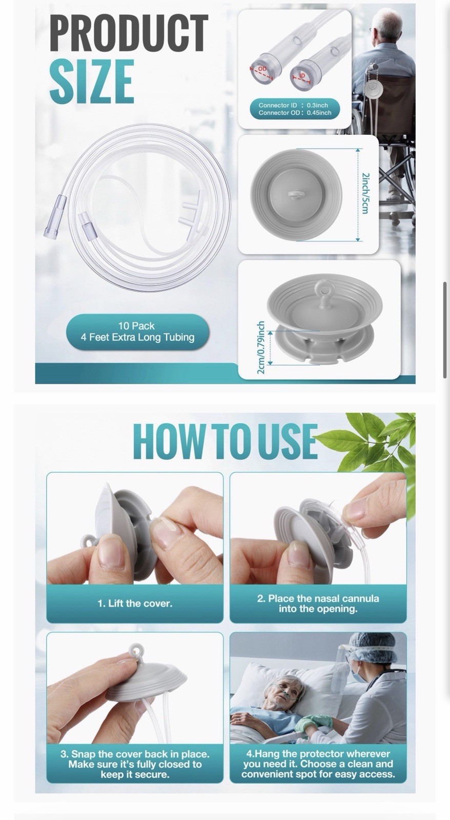 Anglechic 5 Pack 4ft Oxygen Nasal Cannula Set with Protective Cover