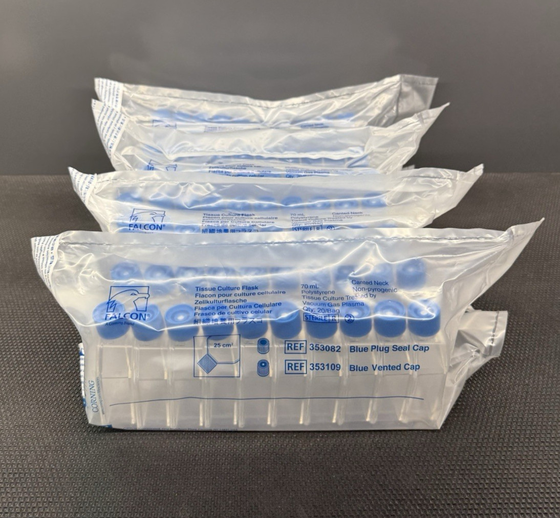 Falcon Corning, 70mL Tissue Culture Flask, Blue Vented Cap, 353109, 4 Bags of 20
