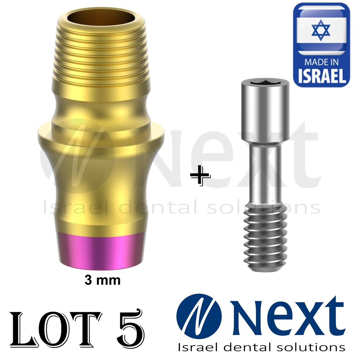 LOTx5 Abutment T-Base CAD/CAM MIS conical C1 V3 SP fit NON HEX 3 mm colored