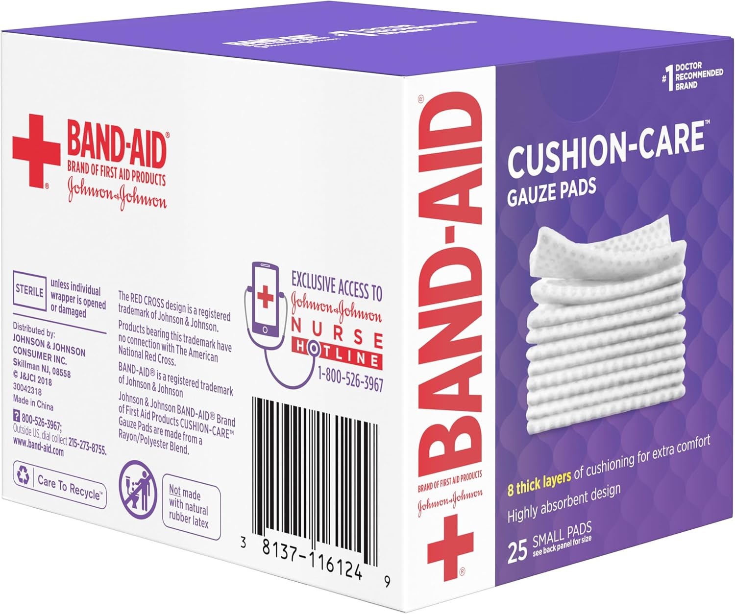 Band-Aid Brand Absorbent Cushion Care Sterile Square 25 Count (Pack of 3)