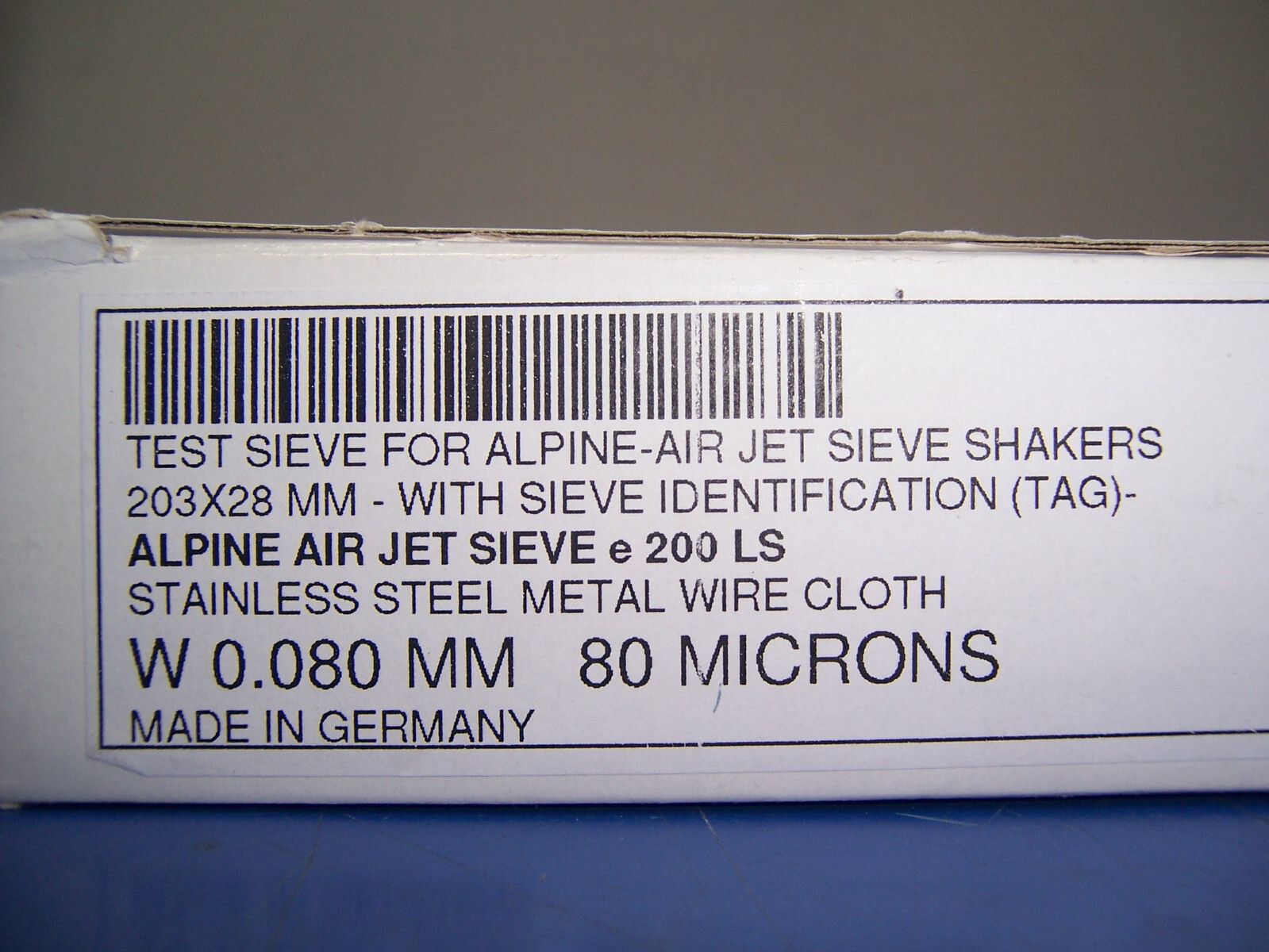 14391 Haver & Boecker 80 micron Test Sieve for Alpine-Air jet 203x28mm SS metal