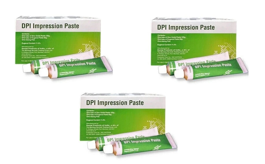 3 x DPI Dental Zinc Oxide Eugenol IMPRESSION PASTE Zinc Oxide 125g / Eugenol 85g