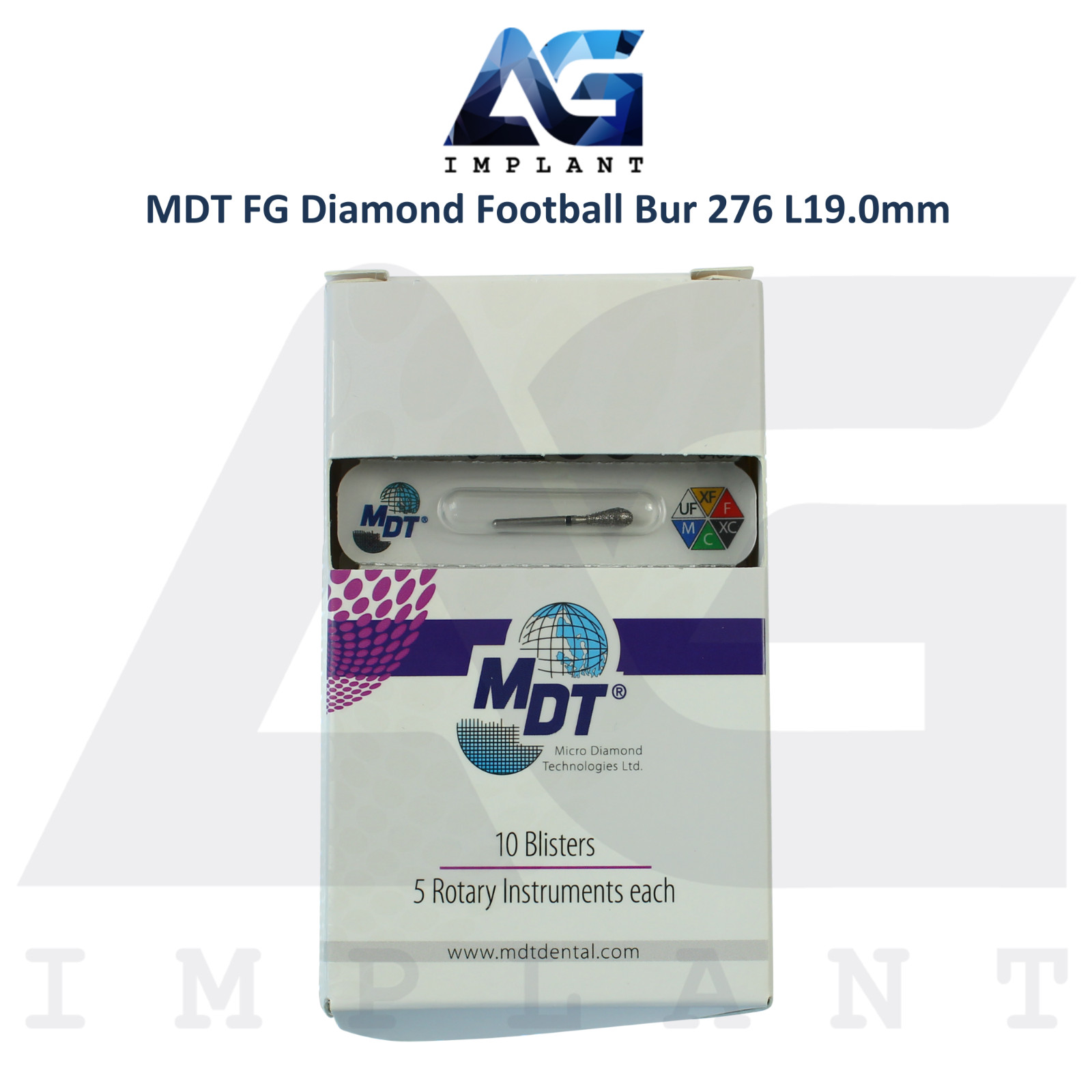 MDT Dental FG Diamond Coated Football Bur 276 L19.0mm Contouring & Shaping