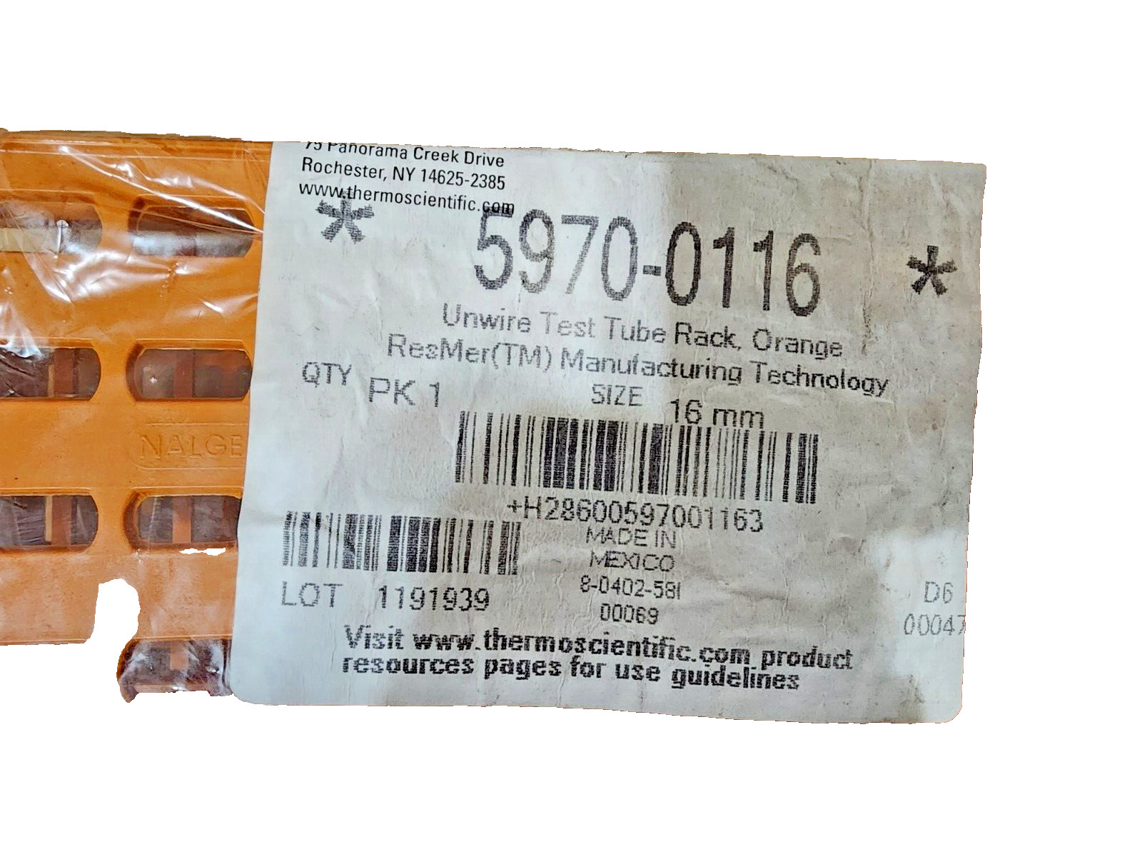 (QTY:1) NALGENE 5970-0116 Unwire Racks of Tubes To Test 16mm Orange