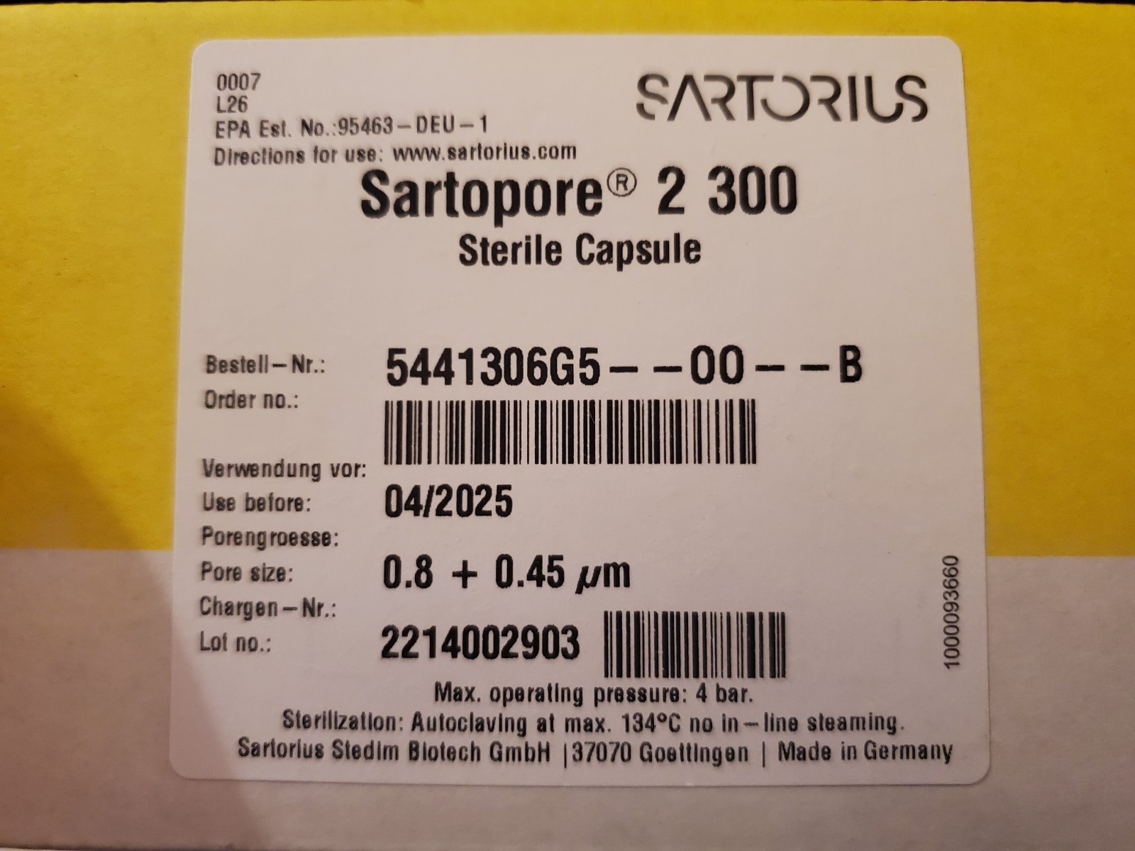(5/Pk) SARTORIUS Sartopore 2 300 Liquid Filter Capsule 0.45um 5441306G5-00-B