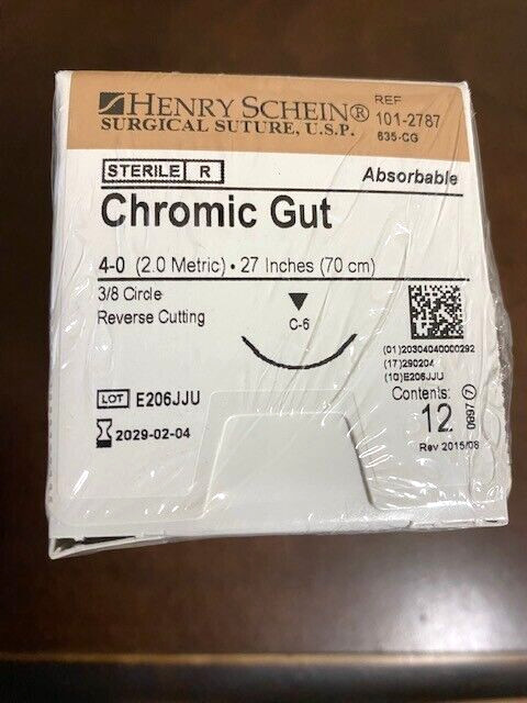 Henry Schein Dental 4-0 Chromic Gut Suture C6 27″ same as Look 559B