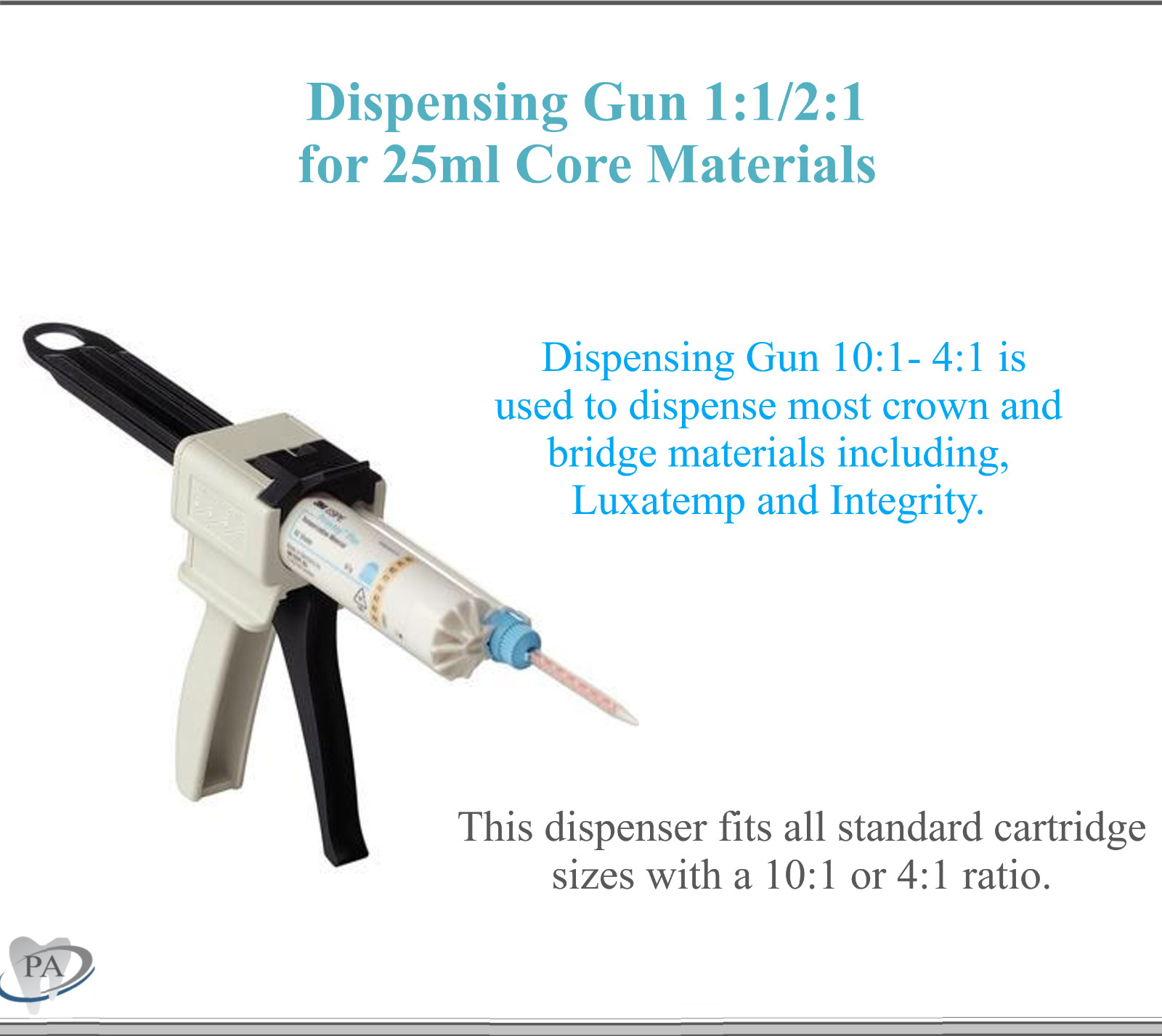 Dental VPS Gun, Core Material Dispenser, Universal Guns for Crown & Bridge, 1/Ea