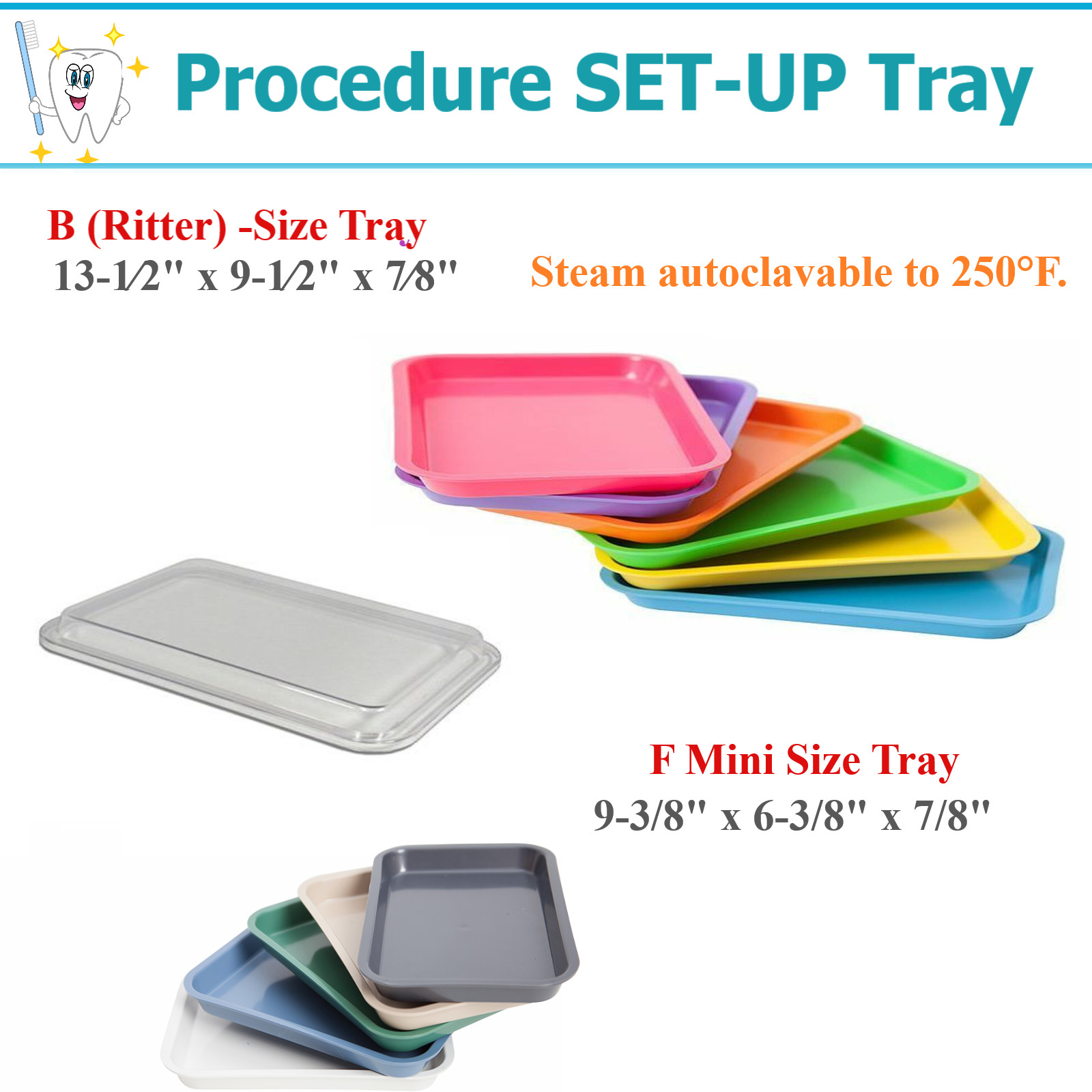 Dental Autoclavable Trays Plastic Instrument Set Up Flat Tray Size B, or F Mini