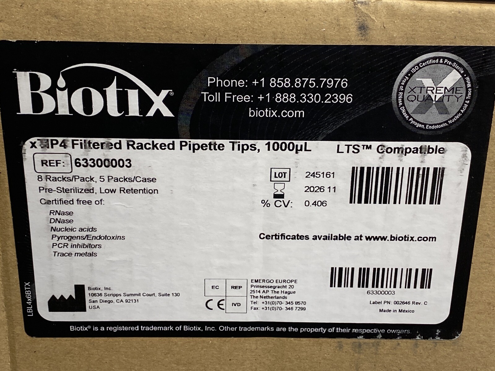 (3840) BIOTIX xTIP4 1000uL LTS Compatible Filtered Pipet Tips 40×96/Rk 63300003