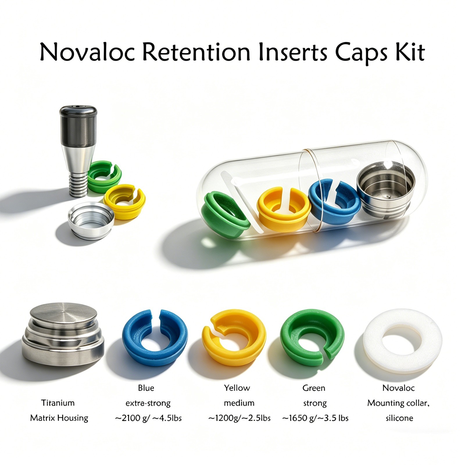 US Dental Novaloc Type PEEK Retention Insert Caps Matrix Titanium Housing Caps