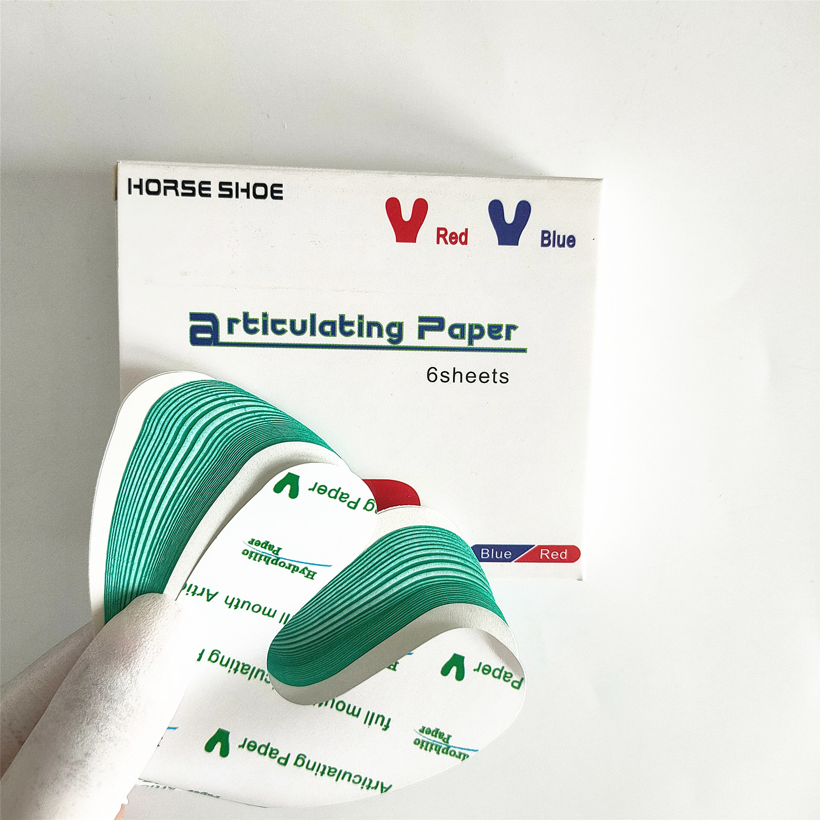 Dental Articulating Paper Horseshoe Thick Strips Blue Red/Green For Denture