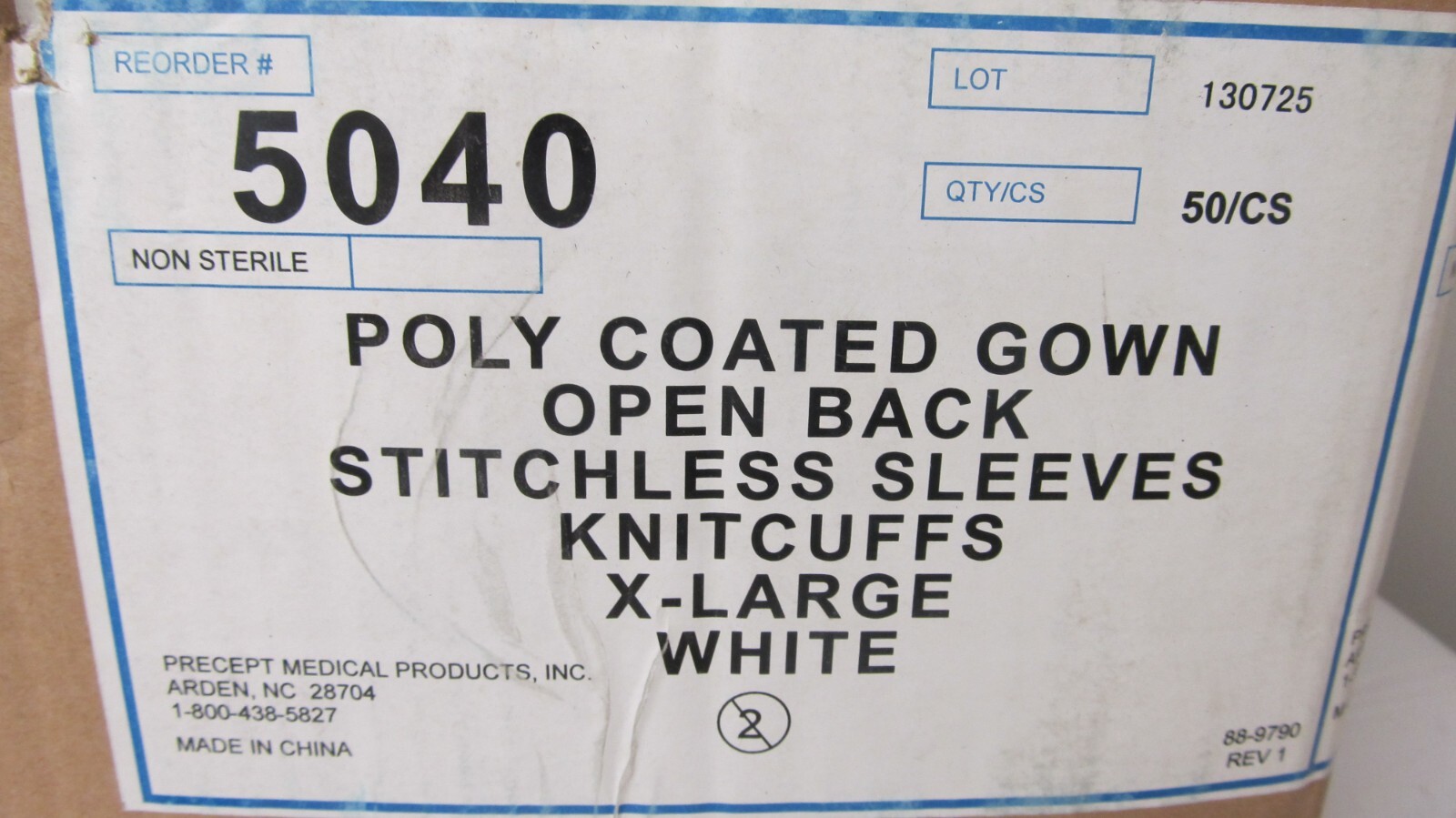 50 Precept Poly-Coated Fluid Resistant Gown, Knit Cuff, XL White, 5040