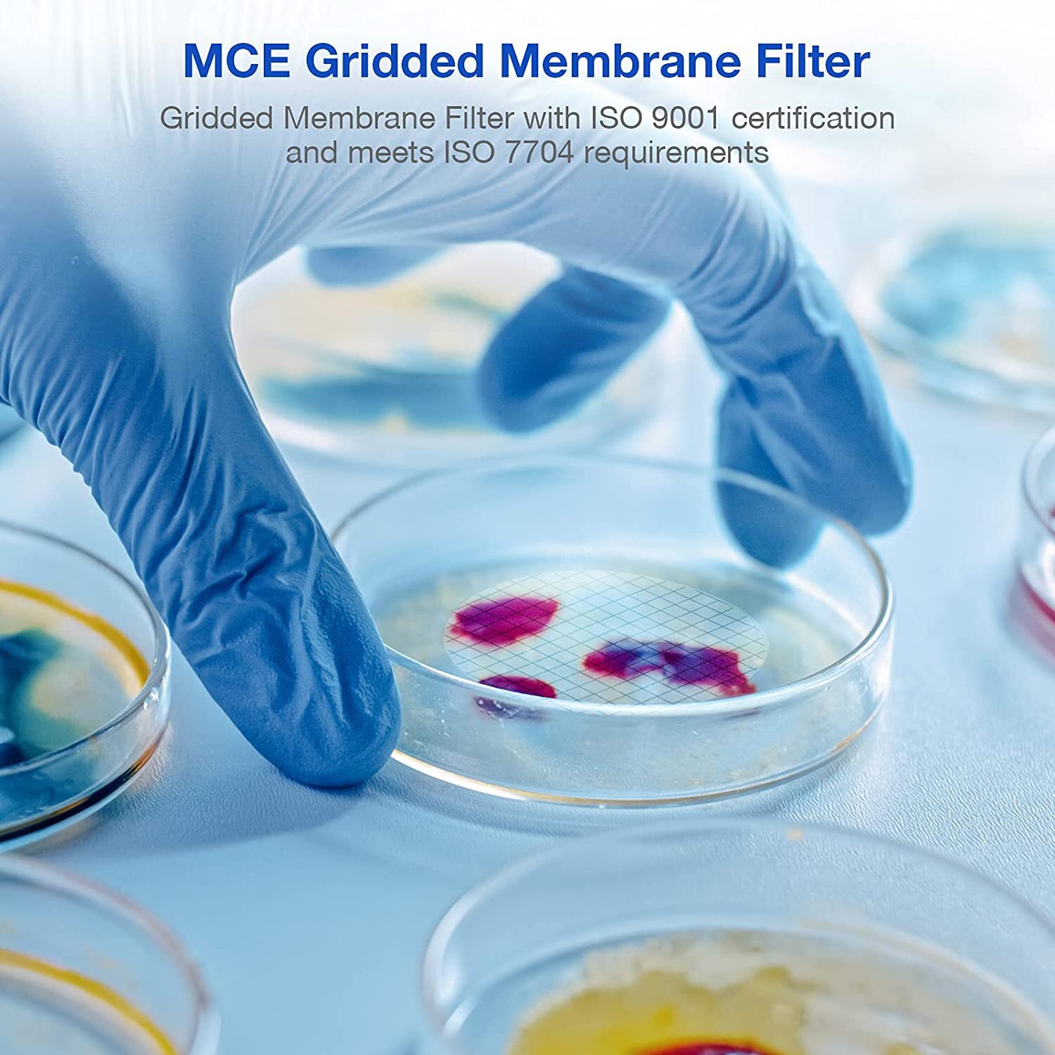 1000PCS Lab Sterile MCE Black Grid White Membrane Filter 47mm 0.45µm Hydrophilic