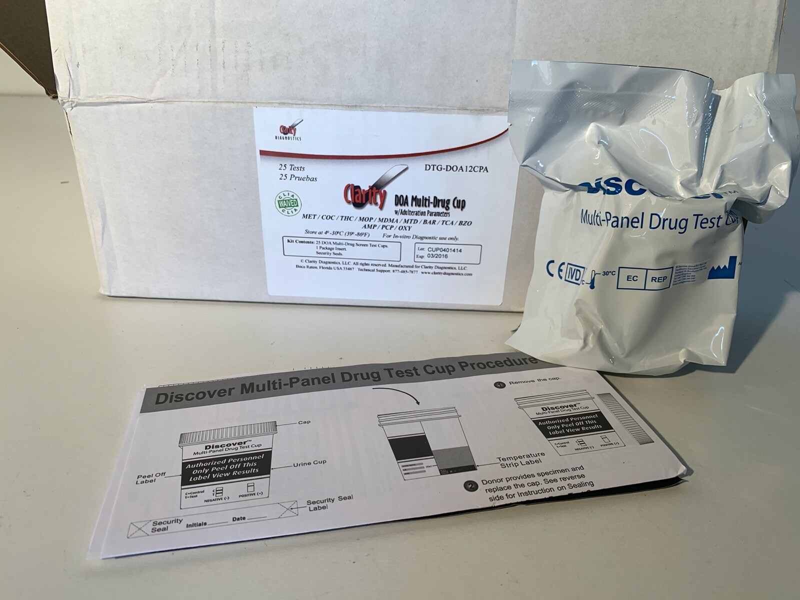 One Case (25 cups) Clarity Diagnostics DTG-DOA12CPA DOA Multi Drug Cup Expired!