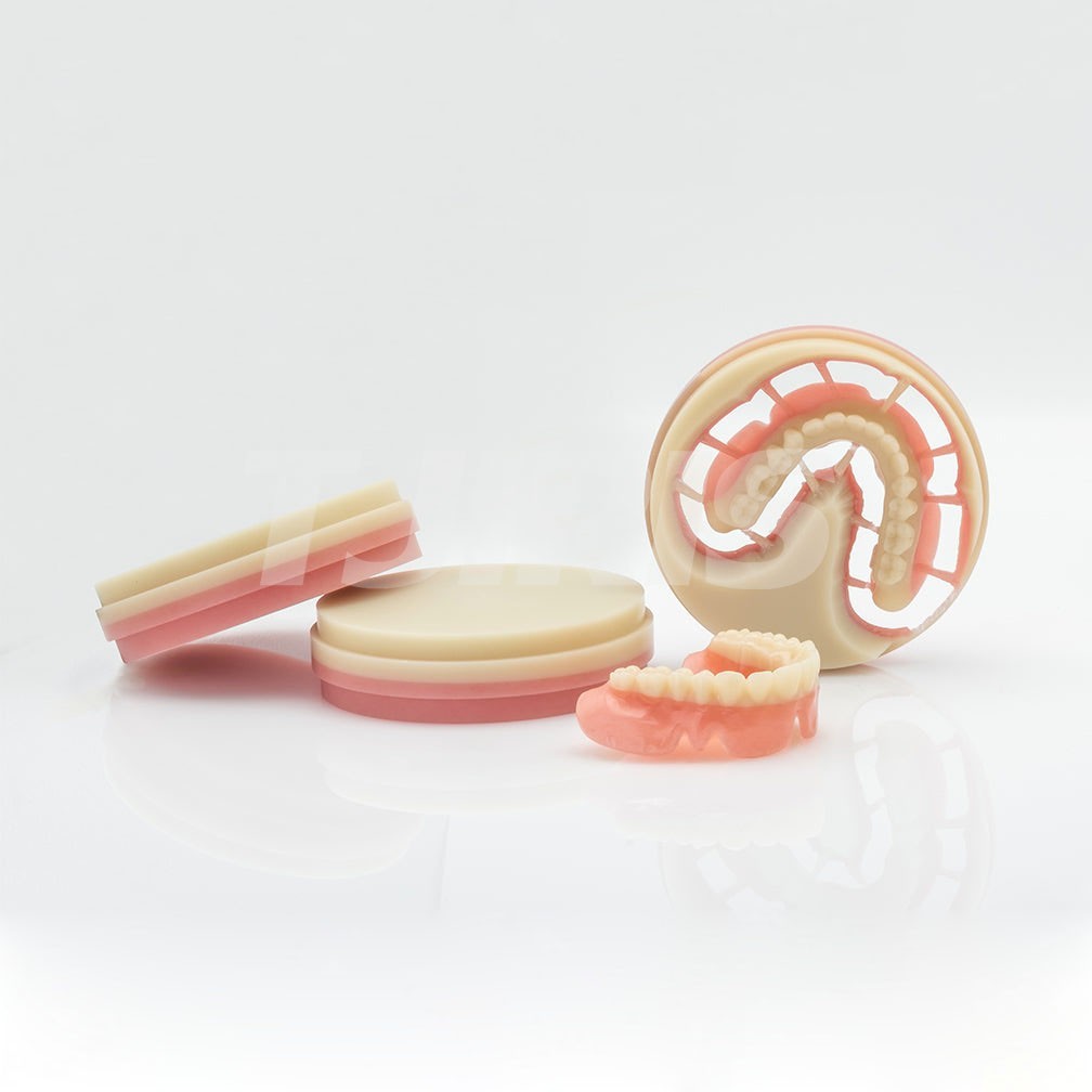 1 pcs Dental Lab Material OD98*25mm Two-color PMMA Blocks Disk A2+Pink