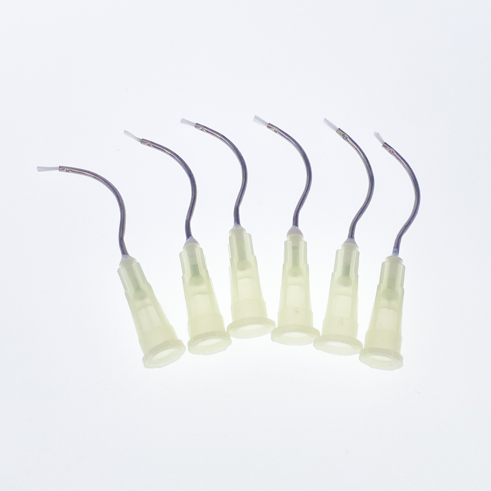 100Pcs Dental Disposable metal infusor yellow tip Pre-Bent w/ brush padded 19G