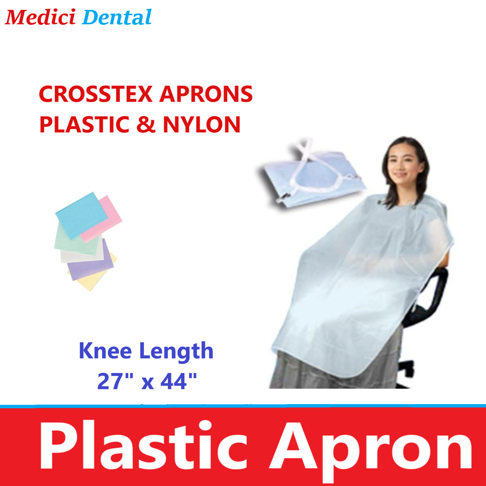 Dental Medical Plastic Nylon Patient Apron, Knee Length, 27″ x 44″ Bib Barrier