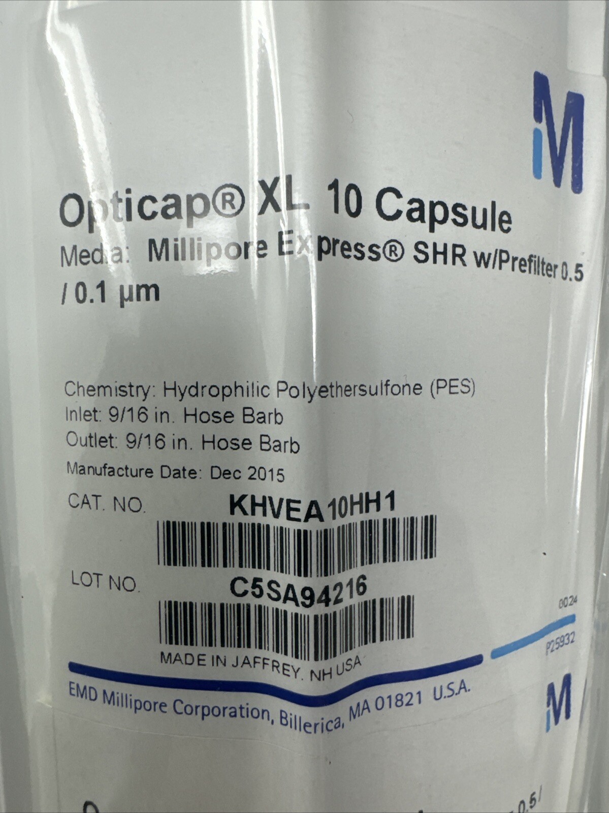 MILLIPORE Opticap 0.5/ 0.1 UM MILLAPORE EXPRESS XL 10 Capsule Filter KHVEA10HH1