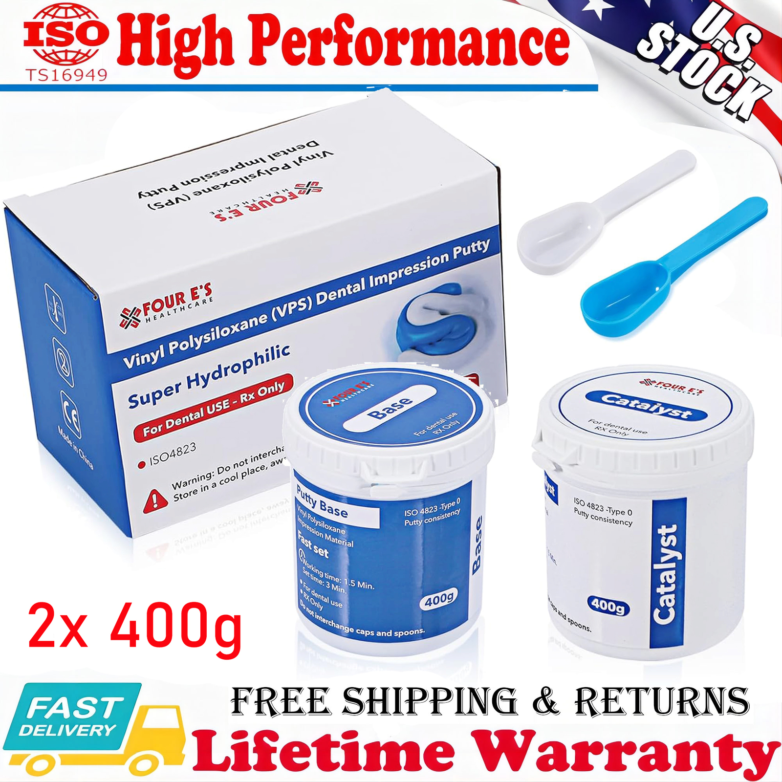 US Dental Impression Putty Fast PVS VPS Material Silicon Hydrophilic 2Pcs 400g