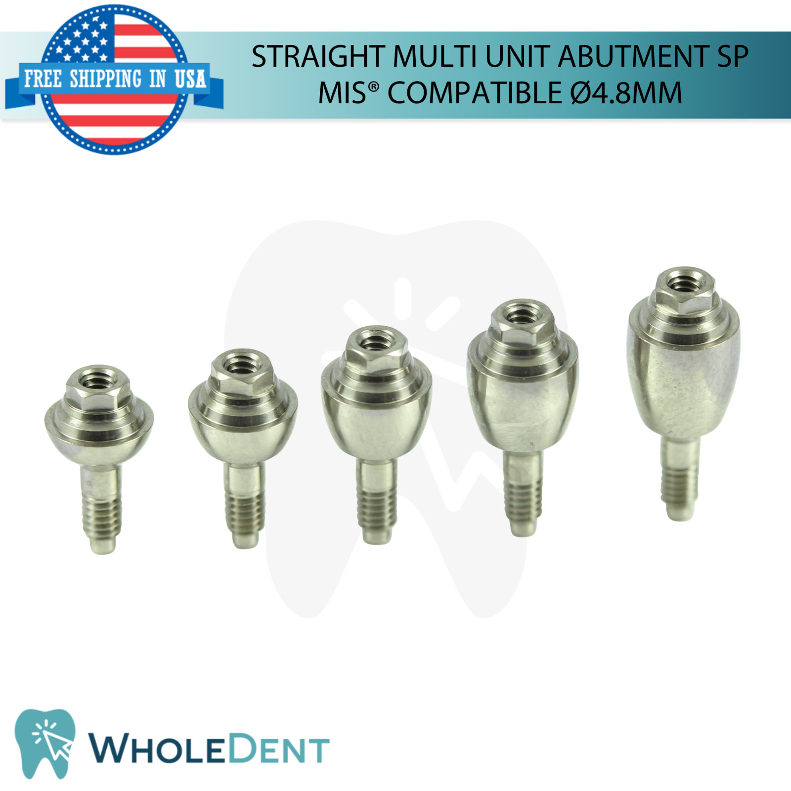 5X Straight Multi Unit Prosthetic SP Ø4.8mm Compatible with MIS® Seven Int Hex