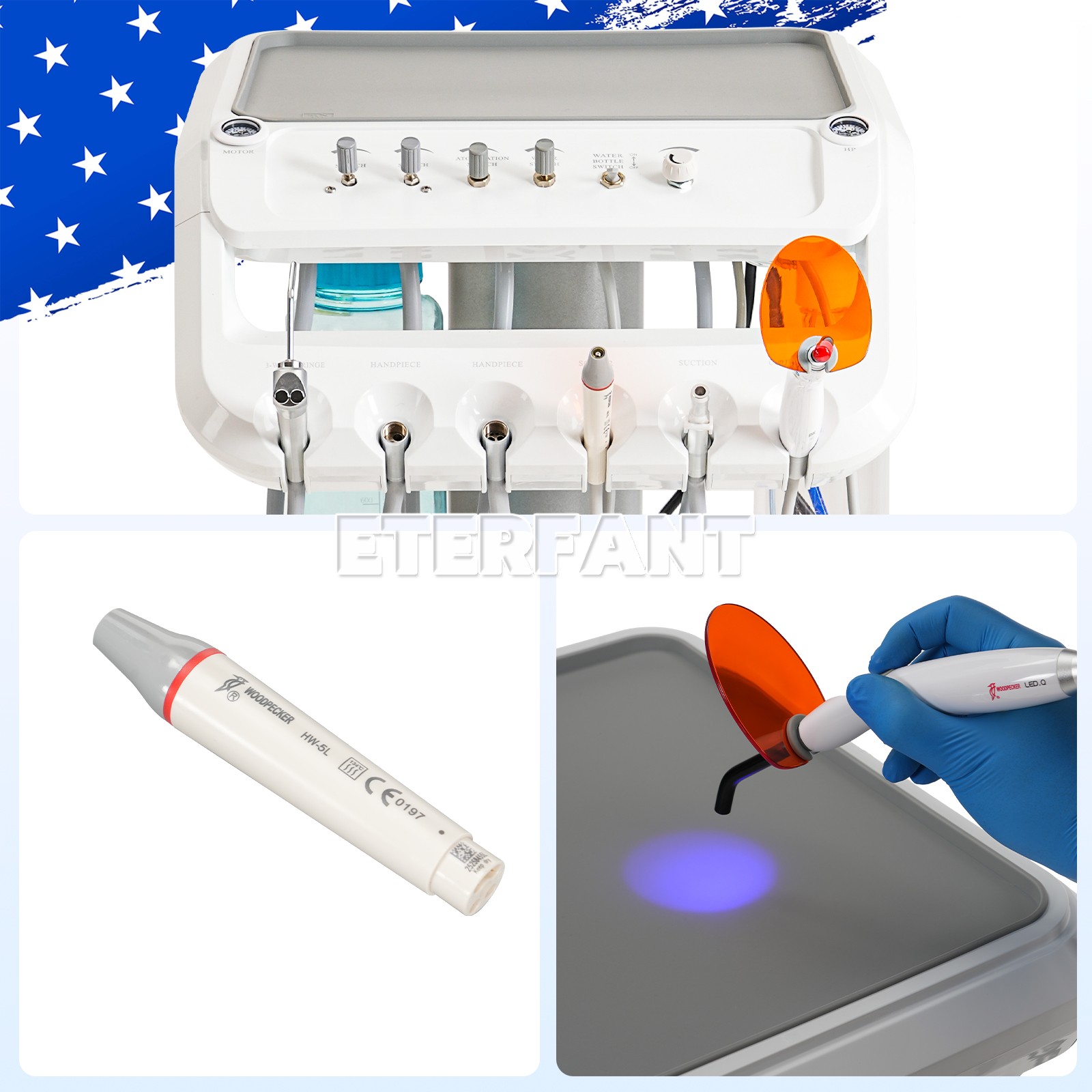 Dental Portable Mobile Cart Delivery Unit System 4Holes with Air Compressor US