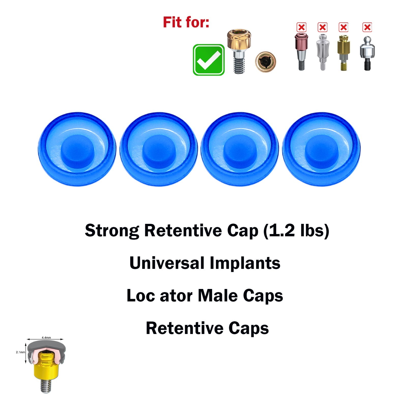 Dental Overdenture Locator Implant Abutment Retention Caps Male Cap Inserts Set