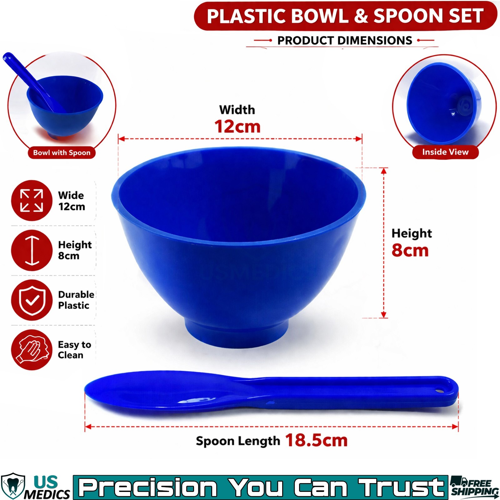 Dental Lab Silicon Mixing Bowl Flexible W Plastic Spoon Alginate Mixing Spatulas