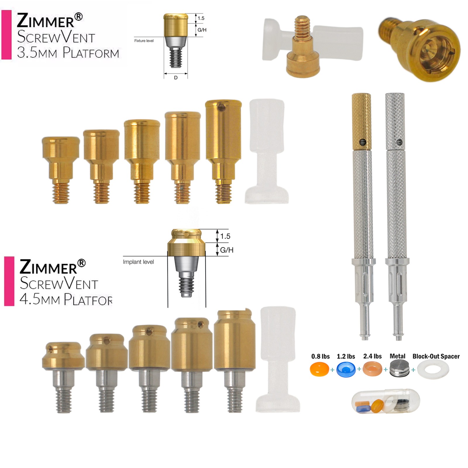 Locator Zimmer Tapered Screw-Vent Abutment Ø3.5/4.5mm Overdenture Retention Caps