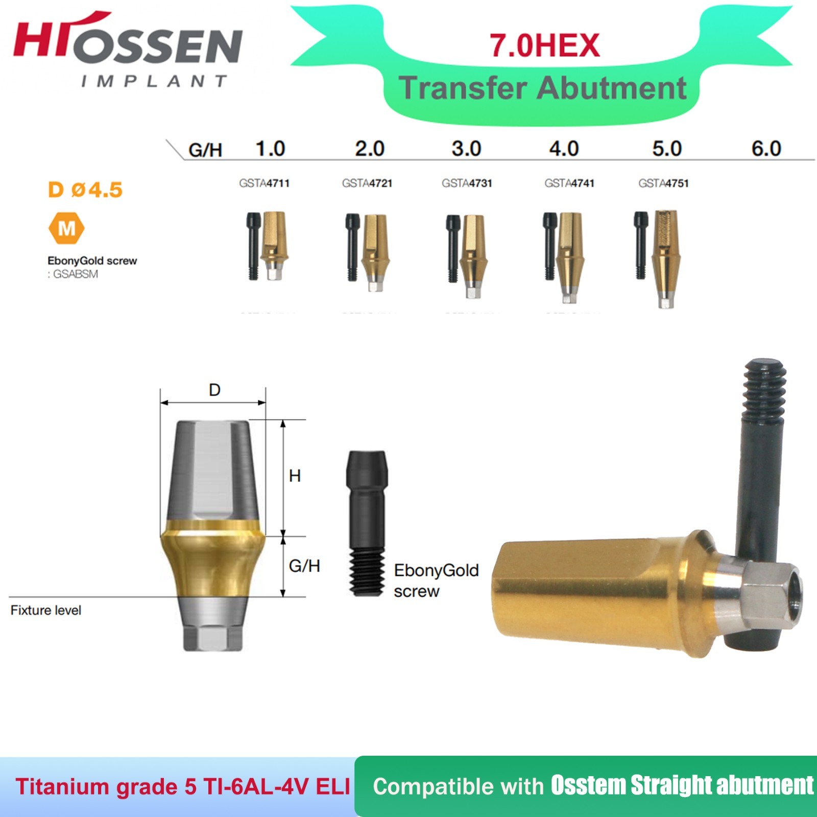 Implant Sinus Lift Temporary/Straight Transfer/Angled Abutments Fits Hiossen Oss