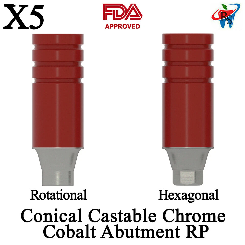 5pcs Straight Plastic Conical Castable Abutments RP Rotational / Non Rotational