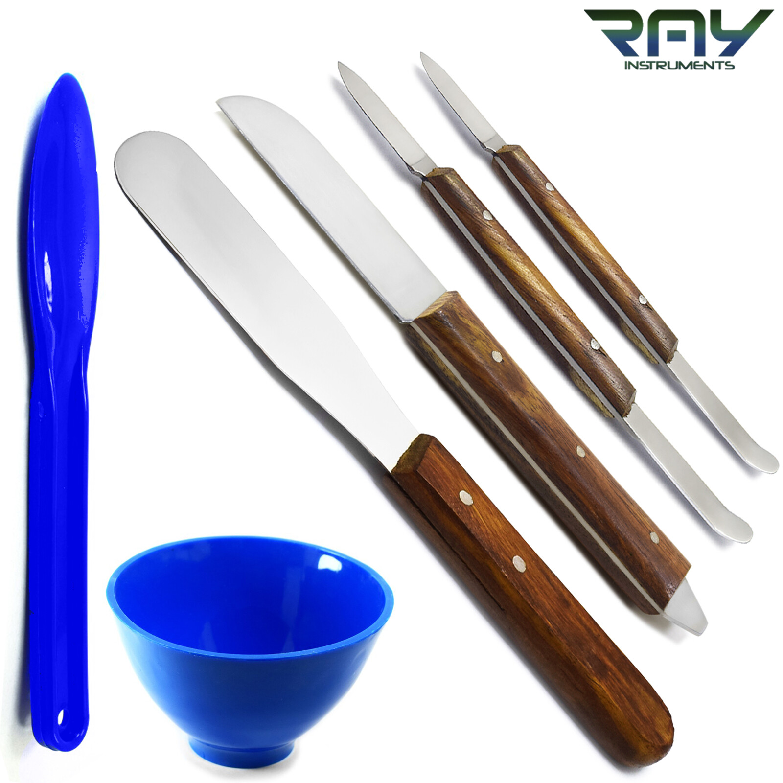 Set of 6 Dental Waxing Modelling Knife Tools Plaster Spatula Plastic Mixing Bowl