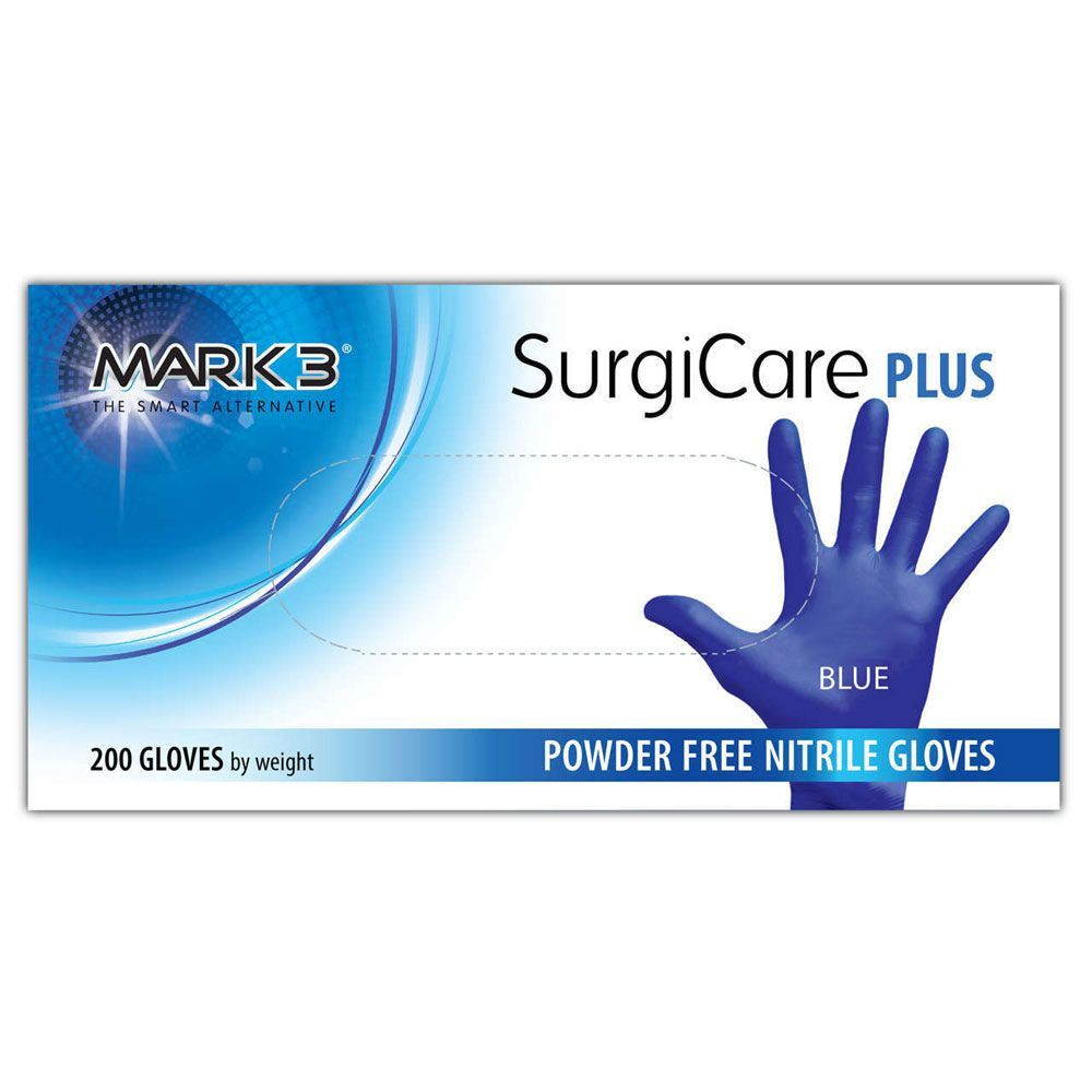 MARK3 SurgiCare Plus Blue Nitrile Exam Gloves, Small, 200/Box