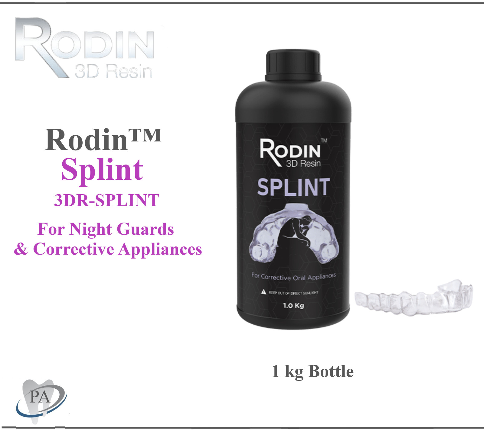 PACDENT 3D PRINTING RESIN 3D Resin, Rodin Clear Bite Splint, 1kg Btl, 3DR-SPLINT
