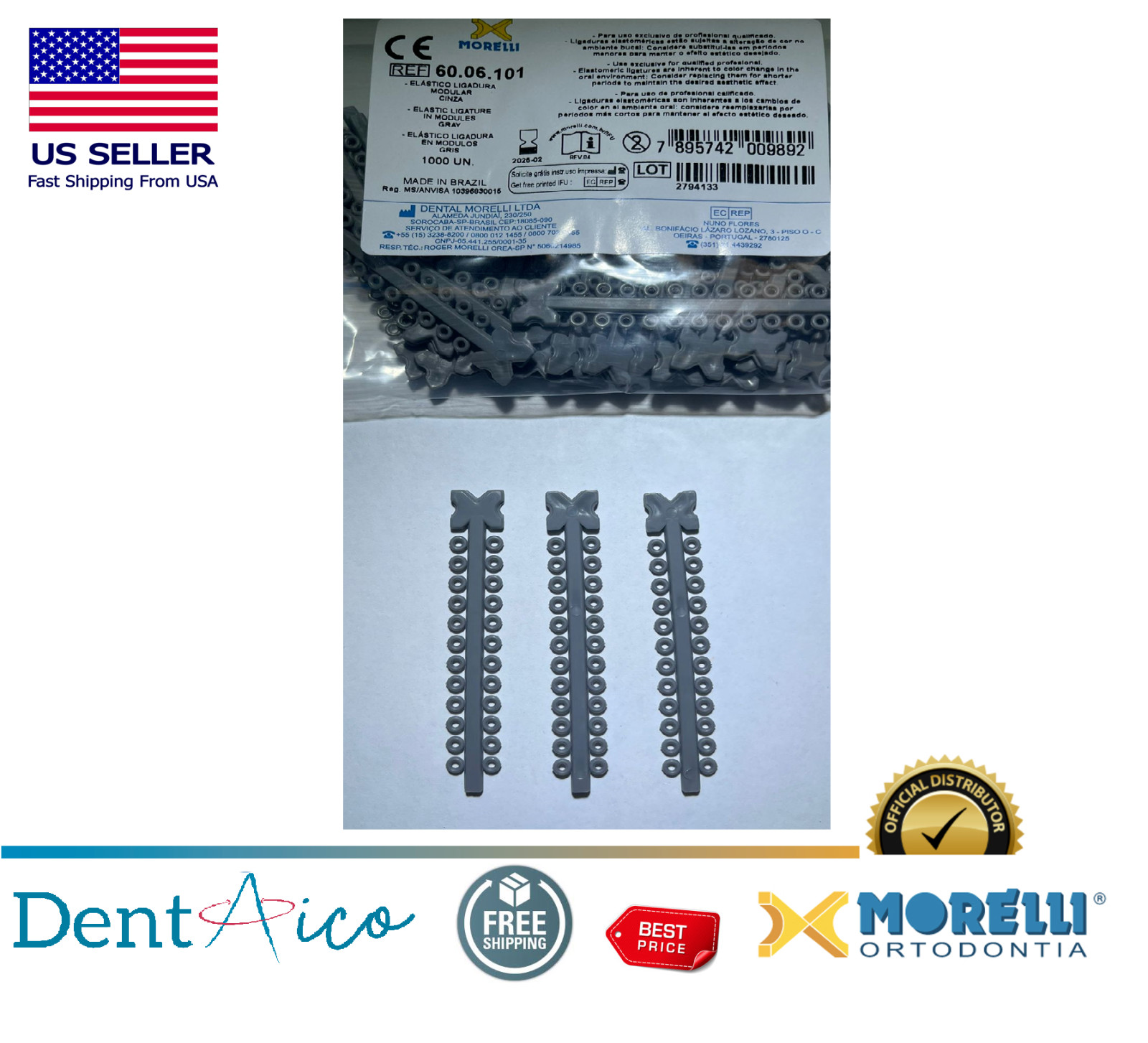 MORELLI Elastic Ligature in Modules Gray PAK/1.000UN Dental Orthodontic