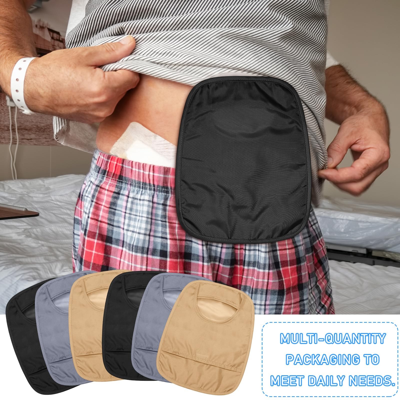 Nuenen 6 Pcs Ostomy Bag Covers approx. 9.06 x 7.09 inches, Black, Gray, Nude