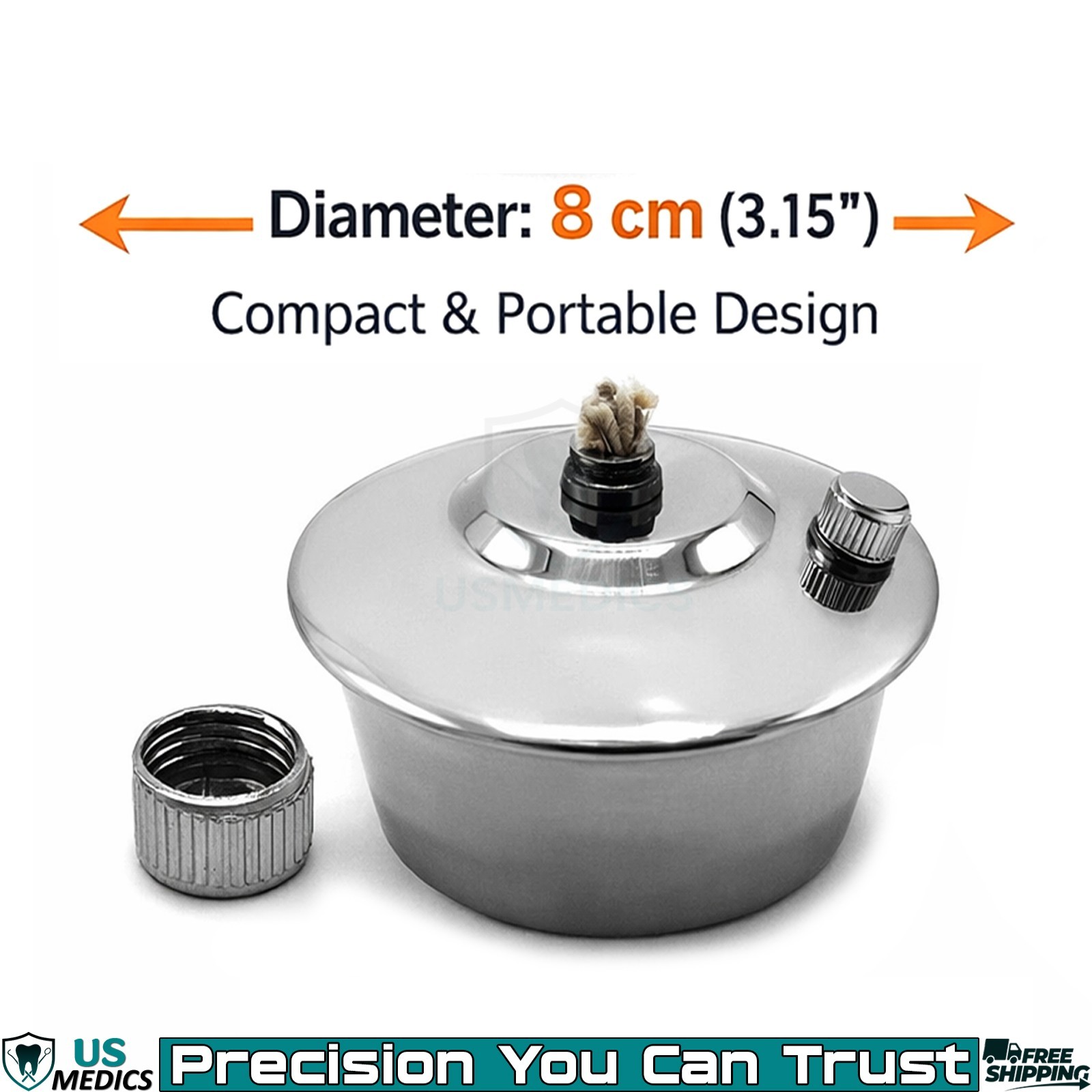 Stainless Steel Spirit Lamp Alcohol Burner 8cm Lab Heating Bunsen Flame Tool New