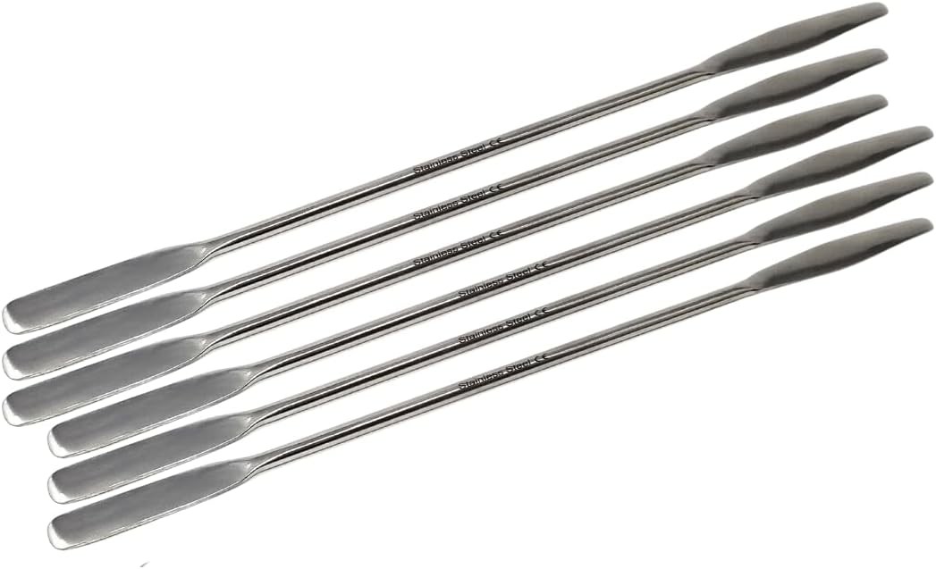 6Pcs Lab Spatulas 2-in-1 Micro Round/Tapered Arrow Stainless Streel Samplers 9″