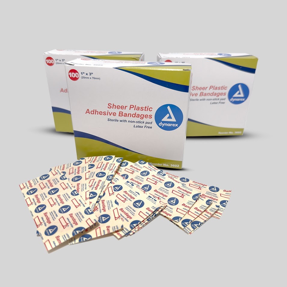 2400 Dynarex Sheer Adhesive Bandages, 1″ x 3″ – Sealed Case, Model 3602