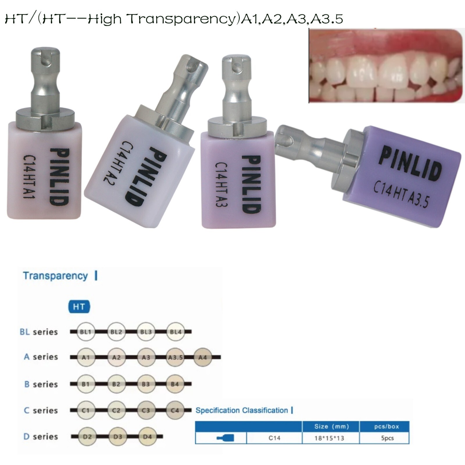 US Glass Ceramic Lithium Disilicate HT/LT C14 e.max CAD CEREC Blocks InLab 5/Pk