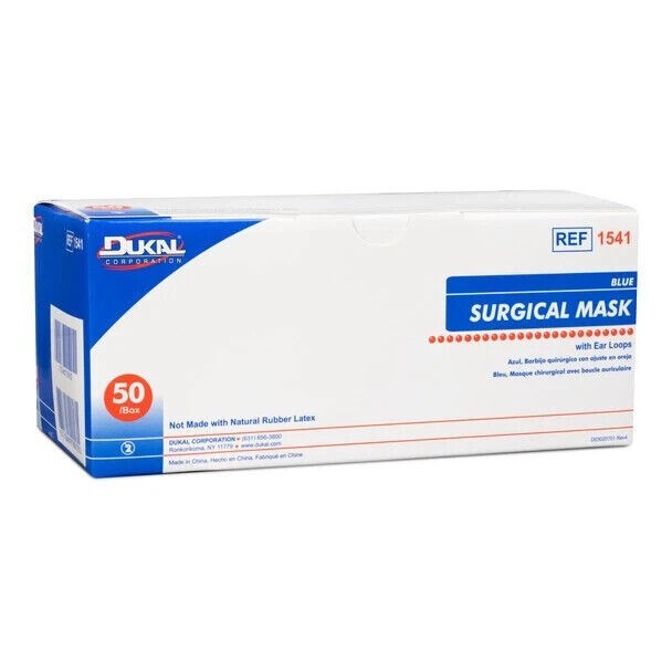 *CASE* Dukal Surgical Earloop Face Masks ASTM Level 1, Blue 300/case