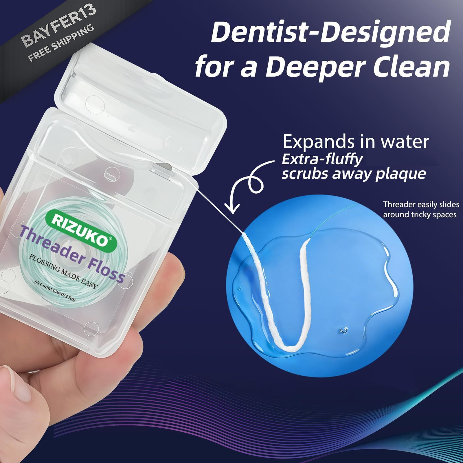 Threader Floss,2-in-1 Dental Floss for 65 Count(Pack of 2), Green+white