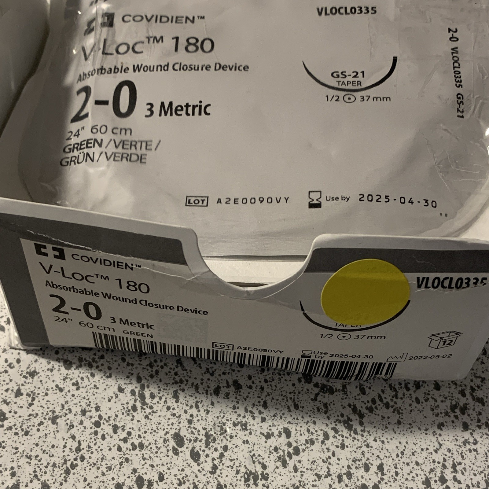 Covidien V-Loc 180 Absorbable Wound Closure Device 2-0 60cm Gen Surg VLOCL0335