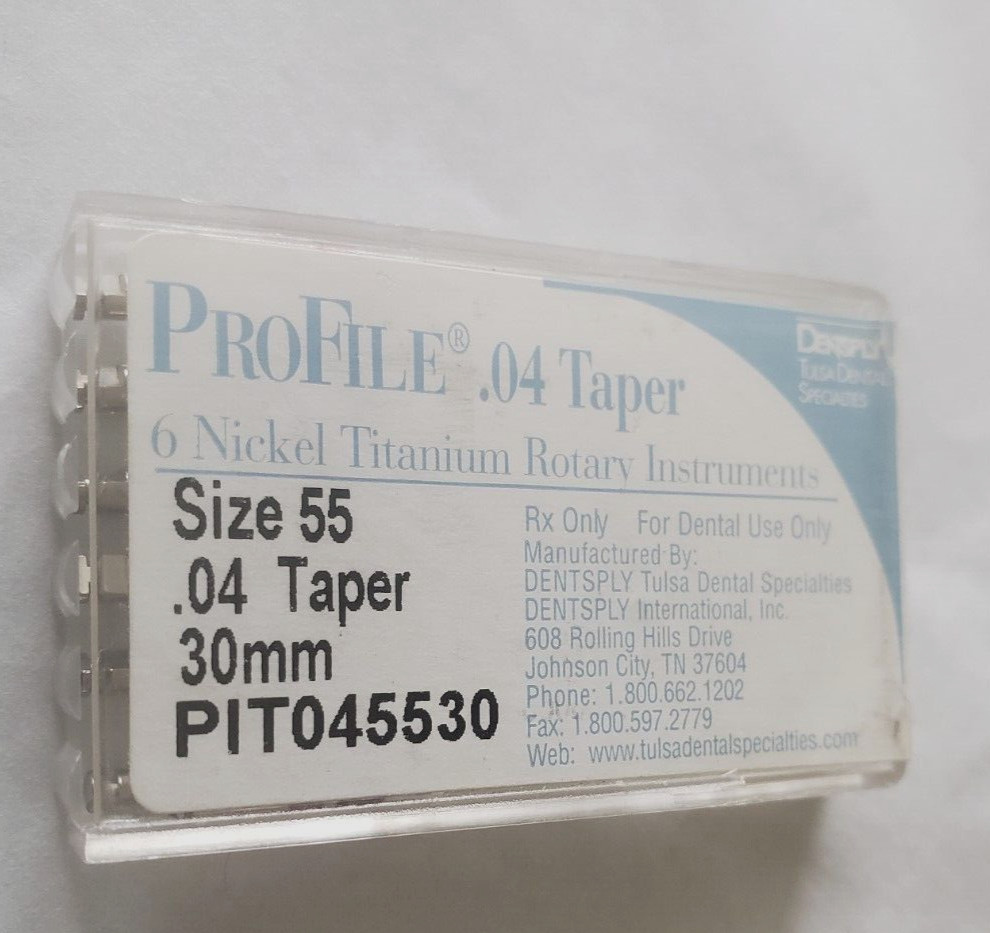Dentsply ProFile .04 Taper Nickel Titanium Files Size 55, 30mm Length, 6 Files
