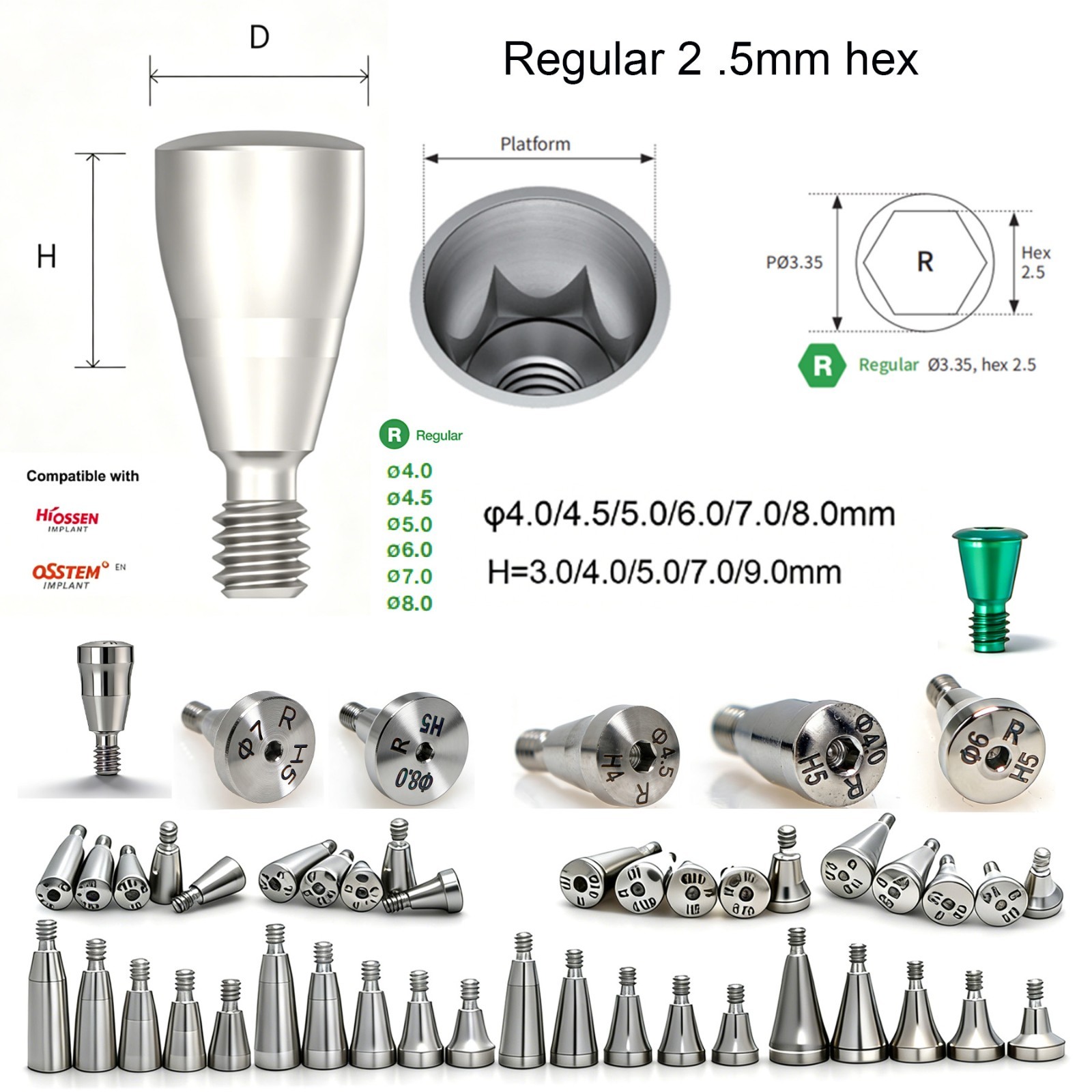 5Pcs Dental Healing Abutment Cover Screw Min Regular Platform Fit Osstem Hiossen