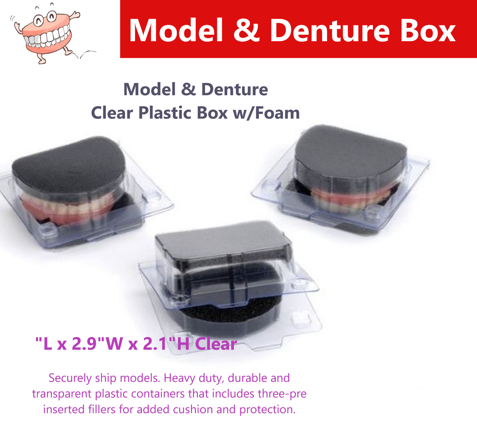 Dental Laboratory Model & Denture Boxes 4″L x 2.9″W x 2.1″H Clear 100 or 200/Bx