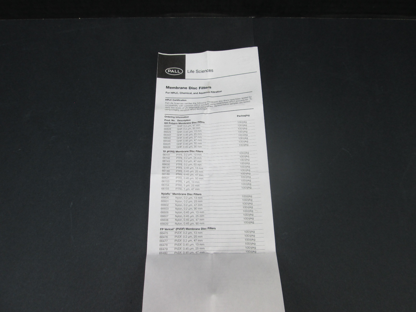 Pall corporation life sciences membrane disk 100 pack 66480 SKU A T
