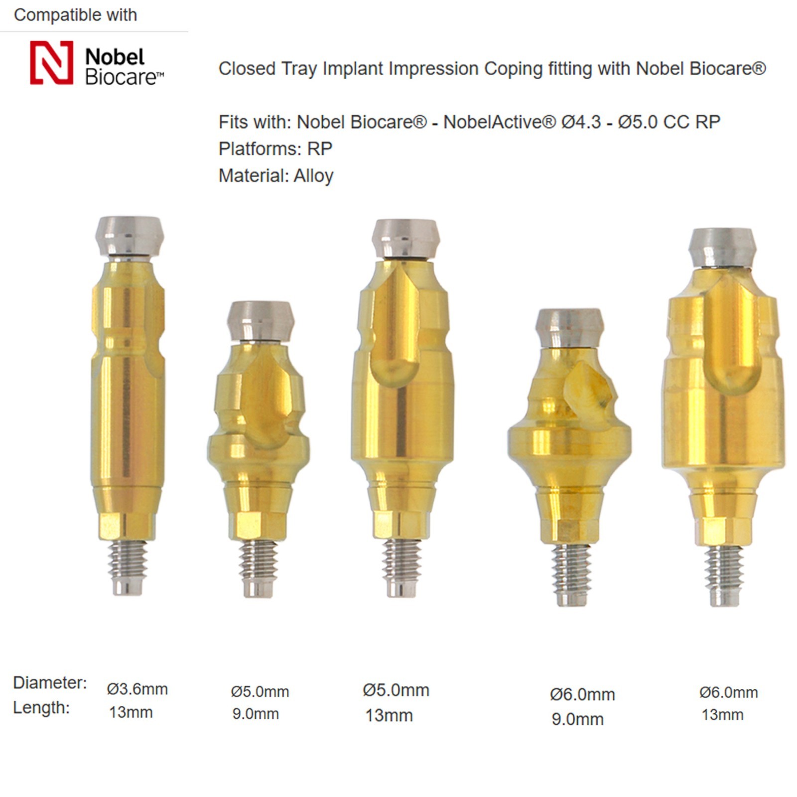 US Nobel Biocare Compatible Impression Coping Closed Tray Conical Connection RP