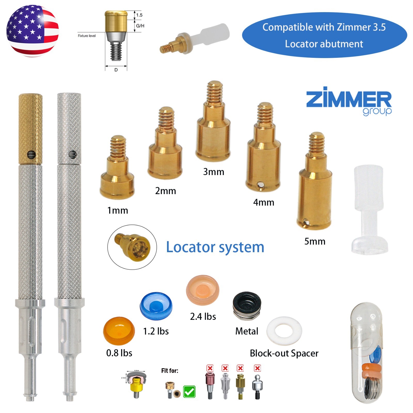 US Zest Locator Abutment for Zimmer Screw Vent 3.5/4.5 Platform and compatibles